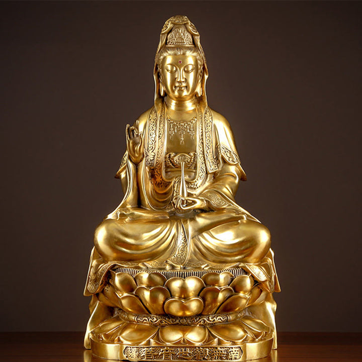 Buddha Stones Kwan Yin Avalokitesvara Ricchezza Ottone Rame Statua Casa Scrivania Decorazione
