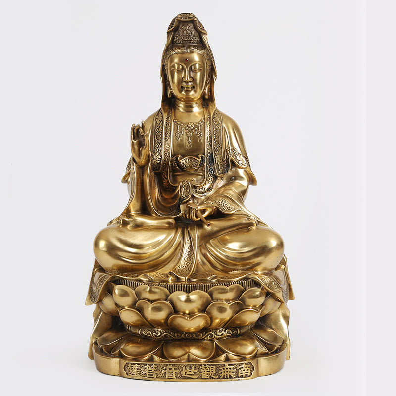 Buddha Stones Kwan Yin Avalokitesvara Ricchezza Ottone Rame Statua Casa Scrivania Decorazione
