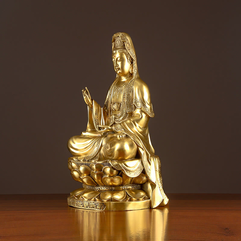 Buddha Stones Kwan Yin Avalokitesvara Ricchezza Ottone Rame Statua Casa Scrivania Decorazione
