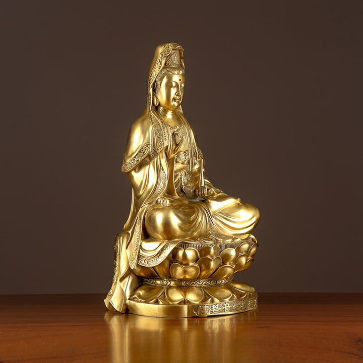 Buddha Stones Kwan Yin Avalokitesvara Ricchezza Ottone Rame Statua Casa Scrivania Decorazione