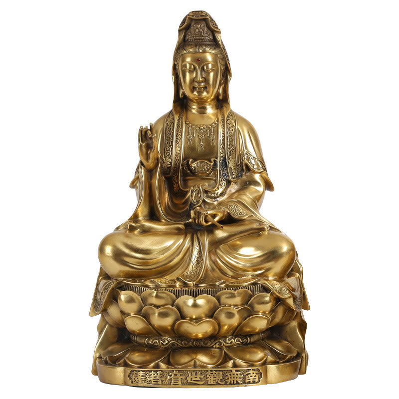 Buddha Stones Kwan Yin Avalokitesvara Ricchezza Ottone Rame Statua Casa Scrivania Decorazione