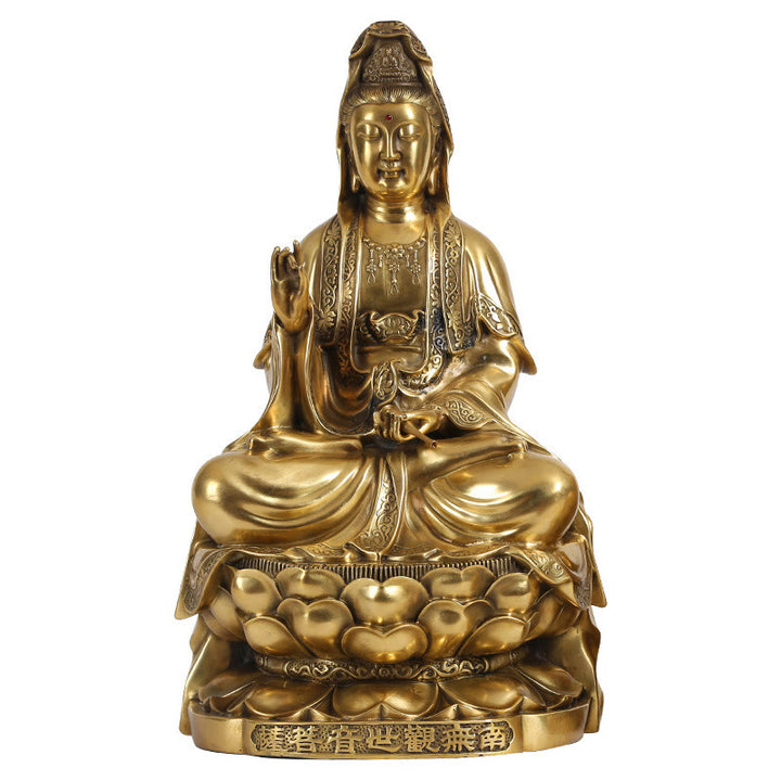 Buddha Stones Kwan Yin Avalokitesvara Ricchezza Ottone Rame Statua Casa Scrivania Decorazione