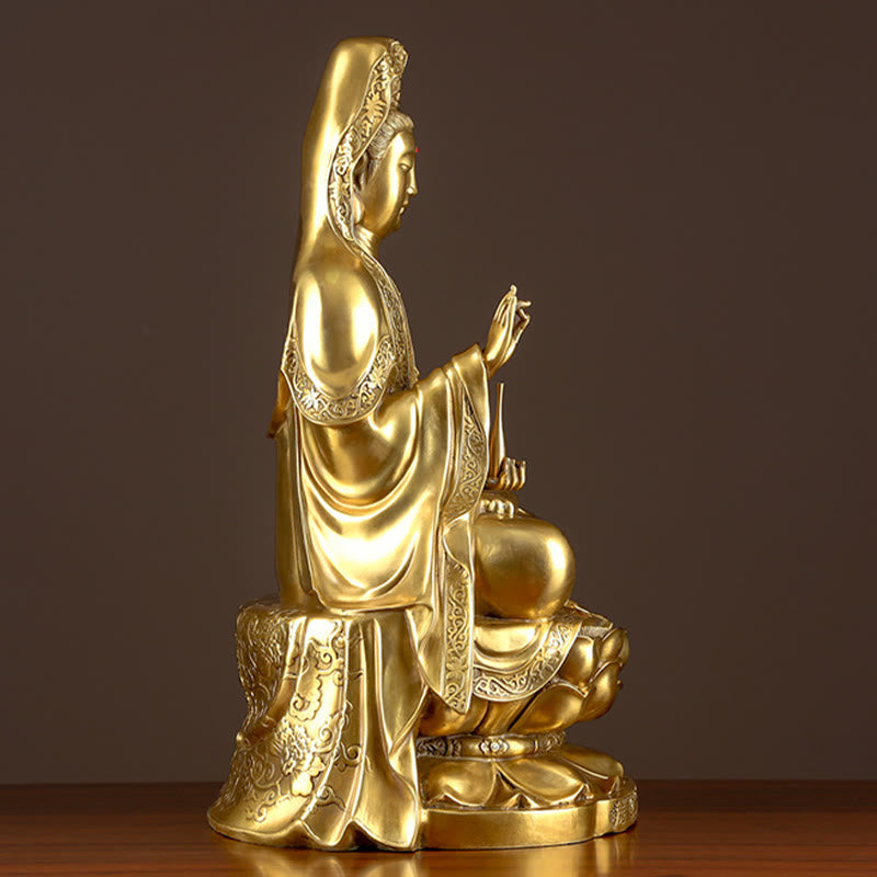 Buddha Stones Kwan Yin Avalokitesvara Ricchezza Ottone Rame Statua Casa Scrivania Decorazione