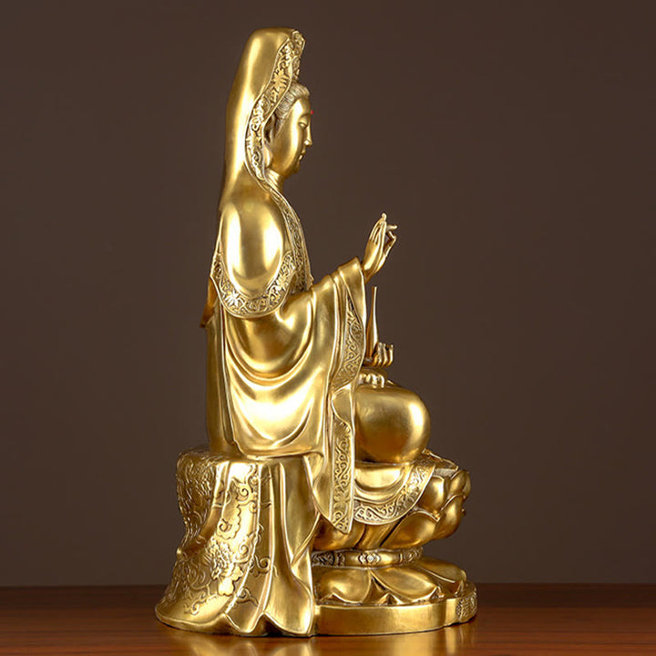 Buddha Stones Kwan Yin Avalokitesvara Ricchezza Ottone Rame Statua Casa Scrivania Decorazione