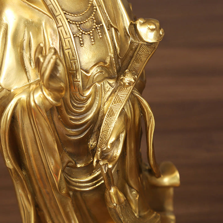 Buddha Stones Dorate in Piedi Kwan Yin Avalokitesvara Ricchezza Ottone Rame Statua Decorazione Scrivania Casa
