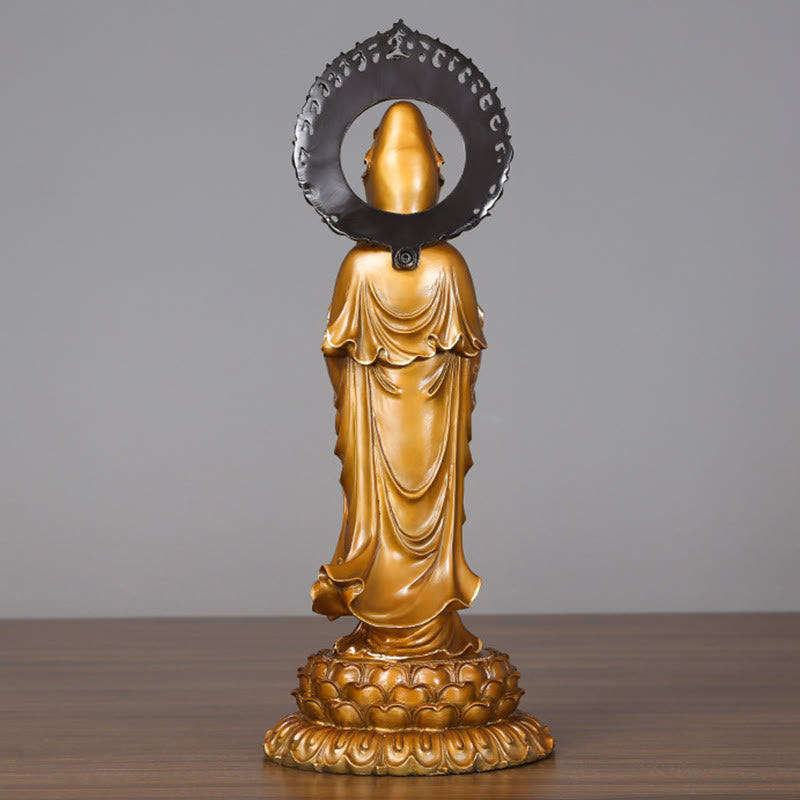 Buddha Stones Kwan Yin Avalokitesvara Loto Aura Successo Ottone Rame Statua Decorazione per la casa
