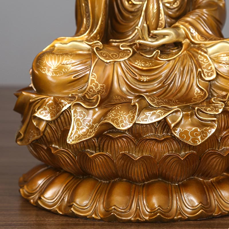Buddha Stones Kwan Yin Avalokitesvara Loto Seduto Armonia Ottone Rame Statua Decorazione Altare Domestico