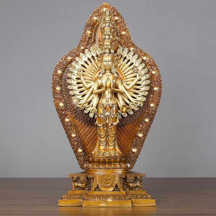 Buddha Stones Fatte a Mano Avalokitesvara Kwan Yin Ricchezza Statua in Ottone e Rame Decorazione