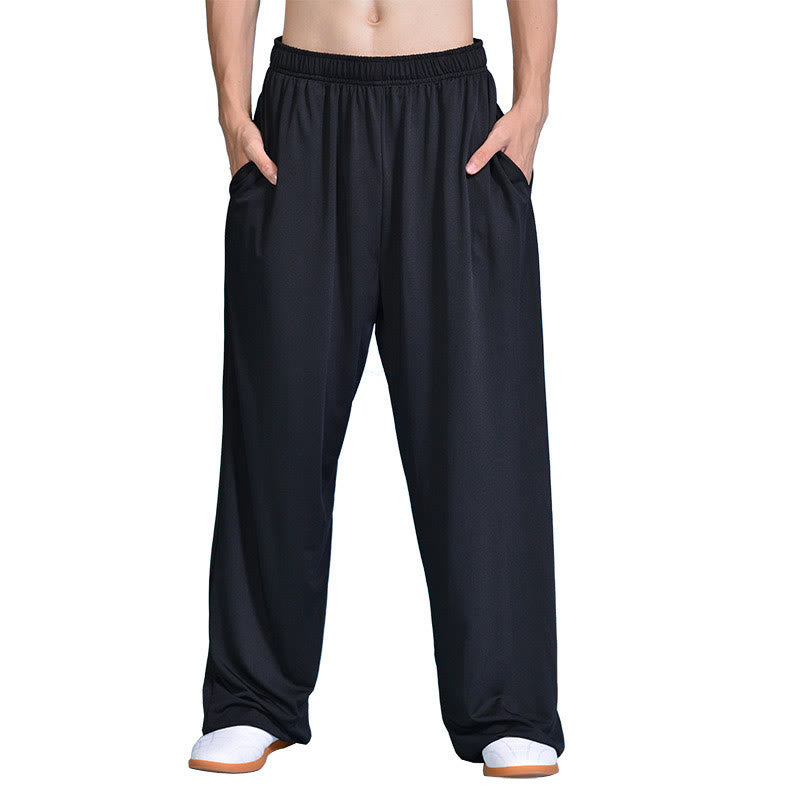 Pantaloni da pratica Tai Chi Qigong con elastico in vita unisex, estivi , Buddha Stones, con tasche - Nero - 3XL- ADATTO PER USA/ UK/AU/ EU- 2XL - image 1