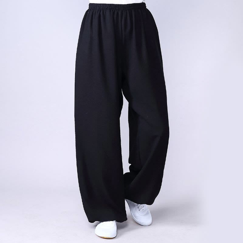 Pantaloni unisex in cotone e lino con elastico in vita, Buddha Stones , per la pratica del Tai Chi Qigong - Nero - 3XL- ADATTO PER USA/UK/AU/UE - 2XL - image 3