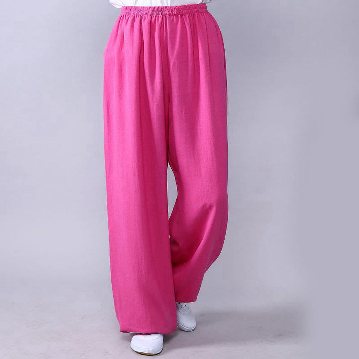Pantaloni unisex in cotone e lino con elastico in vita, Buddha Stones , per la pratica del Tai Chi Qigong - Rosa acceso - 3XL- ADATTO PER USA/UK/AU/UE - 2XL - image 4