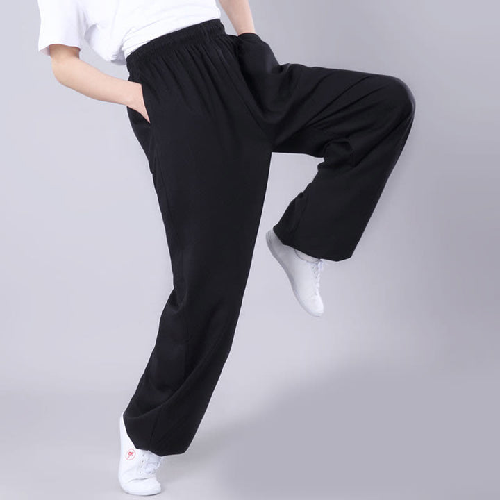 Pantaloni da allenamento in Buddha Stones e lino traspirante con tasche, unisex, estivi, elastici in vita, per Tai Chi e Qigong - image 10