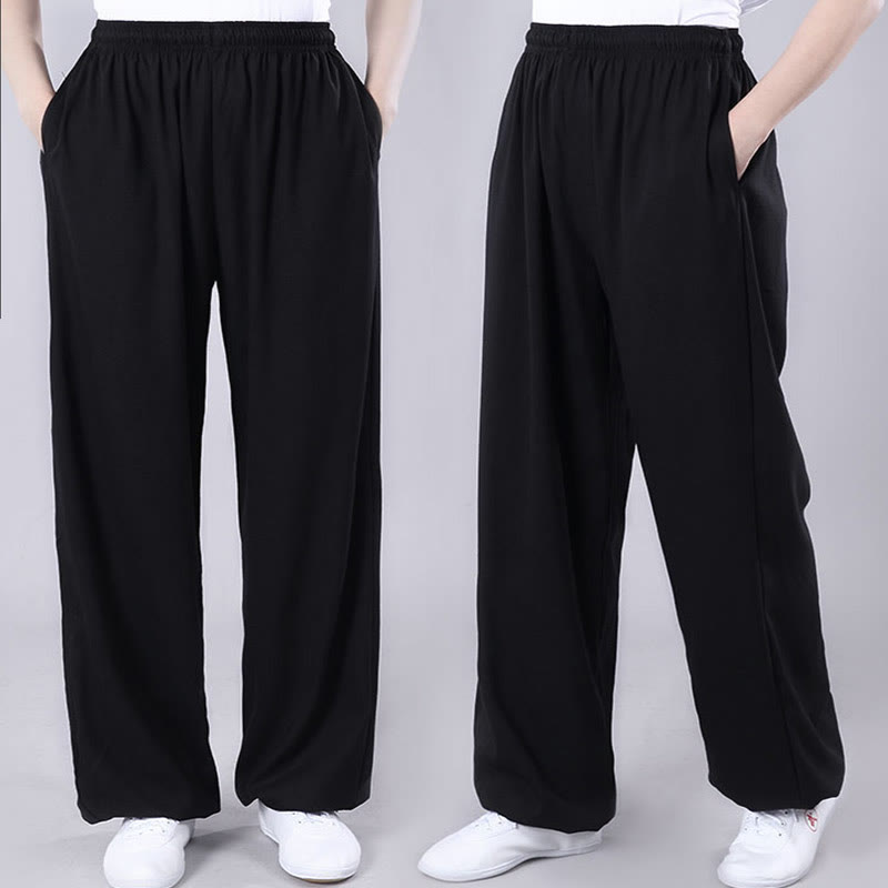 Pantaloni da allenamento in Buddha Stones e lino traspirante con tasche, unisex, estivi, elastici in vita, per Tai Chi e Qigong - image 11