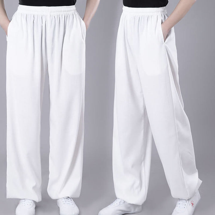 Pantaloni da allenamento in Buddha Stones e lino traspirante con tasche, unisex, estivi, elastici in vita, per Tai Chi e Qigong - image 2
