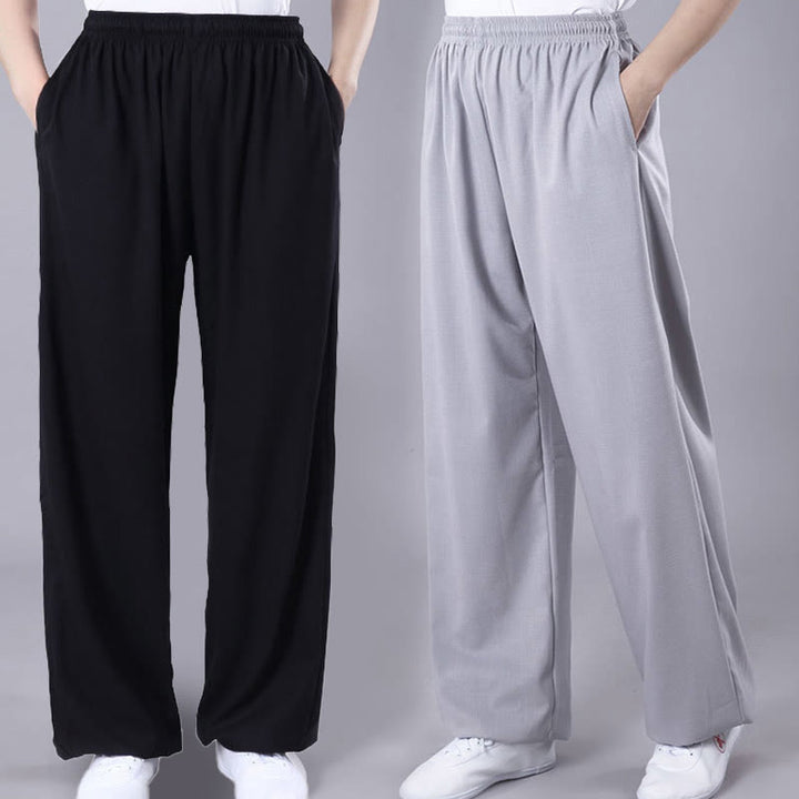 Pantaloni da allenamento in Buddha Stones e lino traspirante con tasche, unisex, estivi, elastici in vita, per Tai Chi e Qigong - image 0