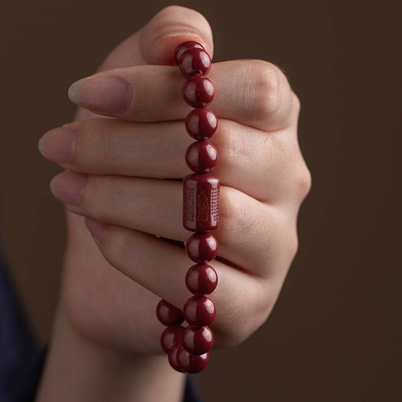 Braccialetto di benedizione del Sutra del cuore di cinabro naturale Buddha Stones