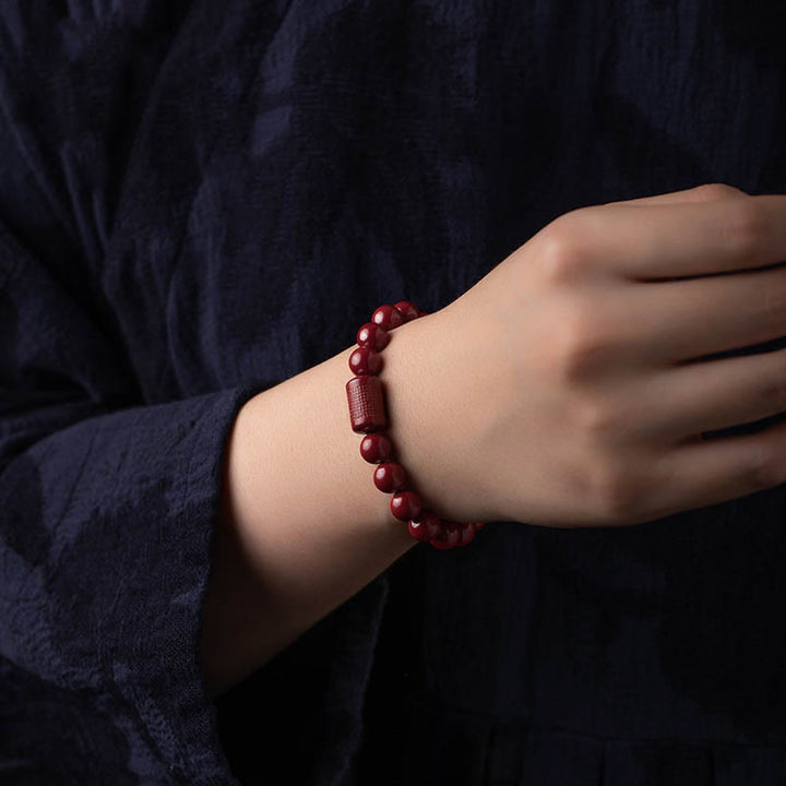 Braccialetto di benedizione del Sutra del cuore di cinabro naturale Buddha Stones