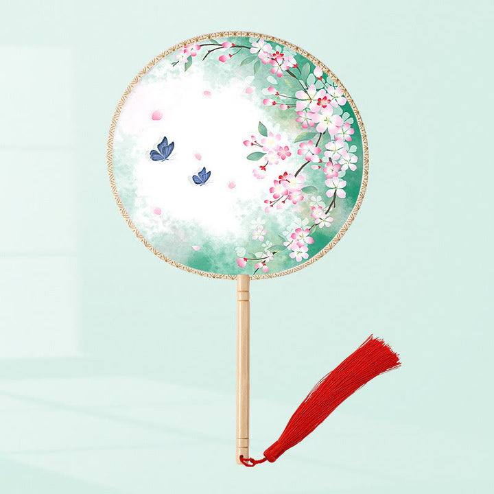 Buddha Stones Ginkgo Leaf Koi Fish Cherry Blossom Spring Flowers Ventilatore con manico in legno portatile