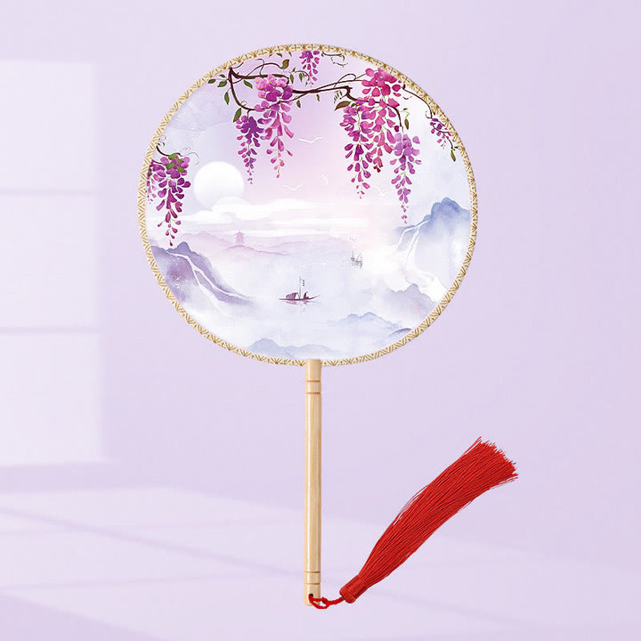 Buddha Stones Ginkgo Leaf Koi Fish Cherry Blossom Spring Flowers Ventilatore con manico in legno portatile