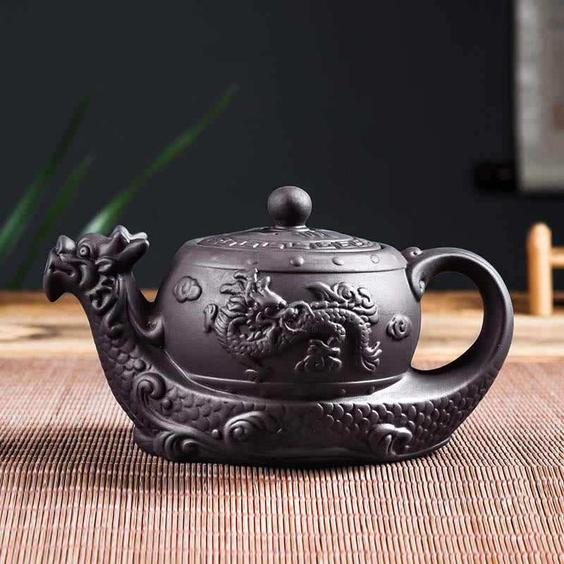 Teiera in ceramica viola con argilla e nuvole di buon auspicio, drago vintage , Buddha Stones
