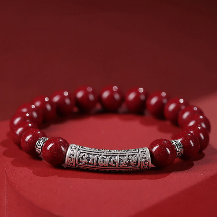 Braccialetto di benedizione con sei parole vere in argento sterling 999, Buddha Stones , cinabro