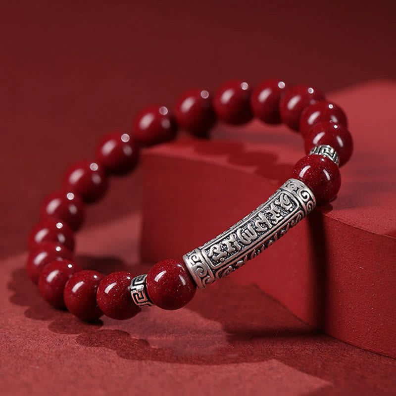 Braccialetto di benedizione con sei parole vere in argento sterling 999, Buddha Stones , cinabro