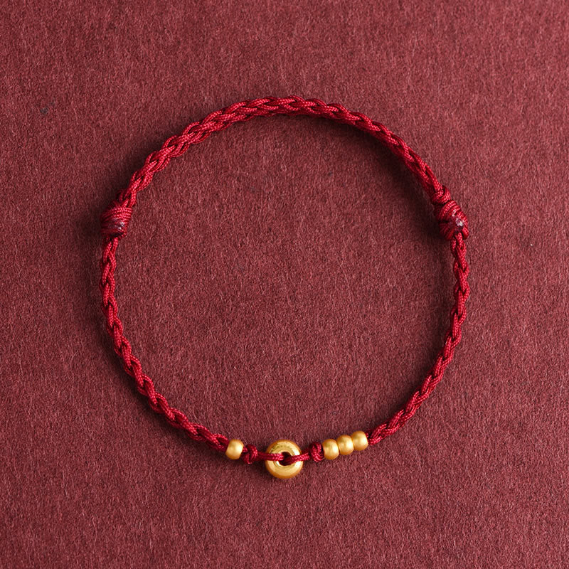 Buddha Stones 999 Oro Piccolo Fibbia della Pace Design Fatto a Mano Braccialetto di Corda Intrecciata Fortuna Cavigliera - Cavigliera (circonferenza 18-30 cm) - Rosso scuro - image 12