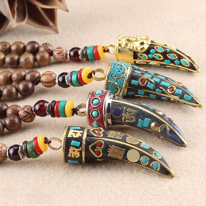 Buddha Stones Tibet Wenge Legno Om Mani Padme Hum Simbolo OM Mantra Corno Modello Protezione Collana Pendente - image 17