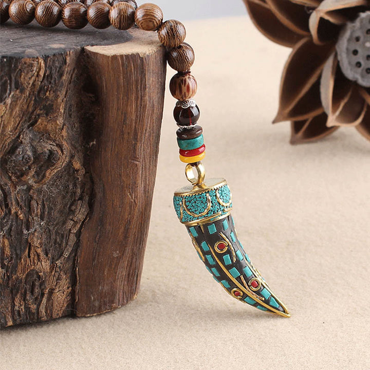 Buddha Stones Tibet Wenge Legno Om Mani Padme Hum Simbolo OM Mantra Corno Modello Protezione Collana Pendente - image 11
