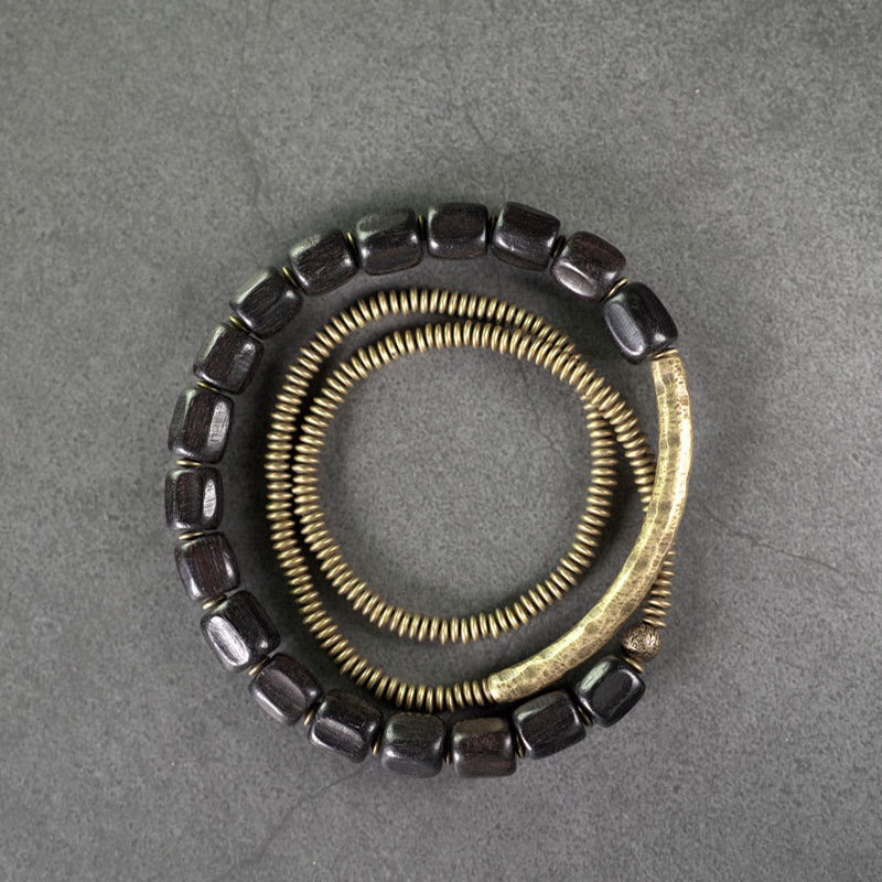 Braccialetto di guarigione multistrato in rame con perline di legno di ebano tibetano Buddha Stones vintage Peace