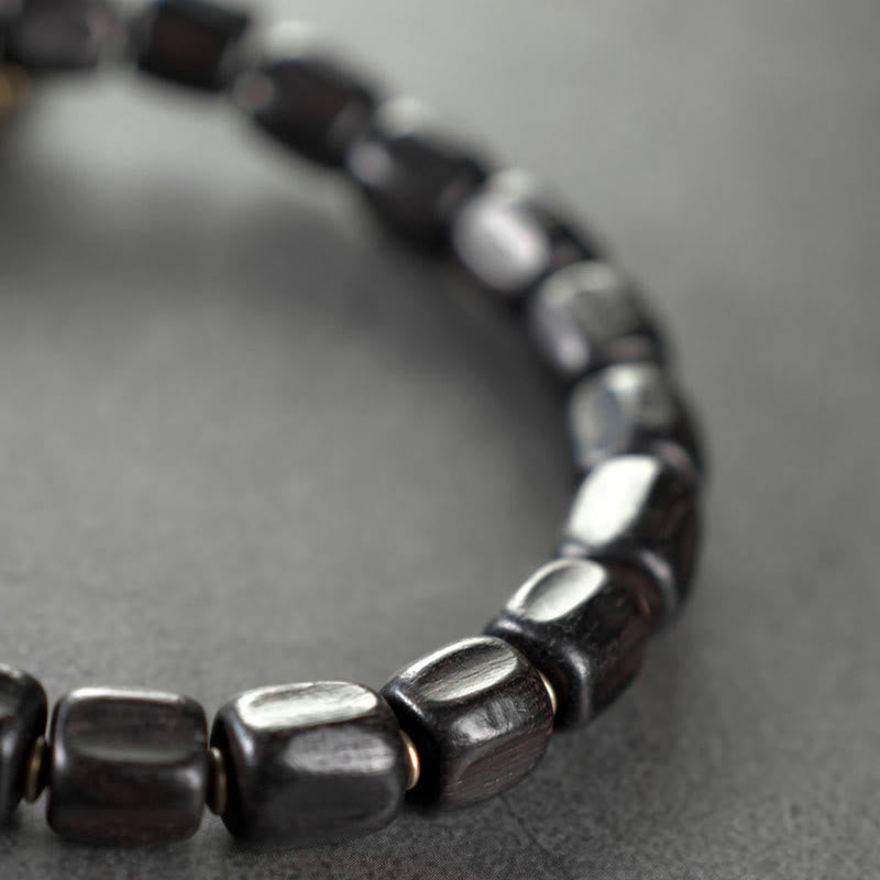 Braccialetto di guarigione multistrato in rame con perline di legno di ebano tibetano Buddha Stones vintage Peace