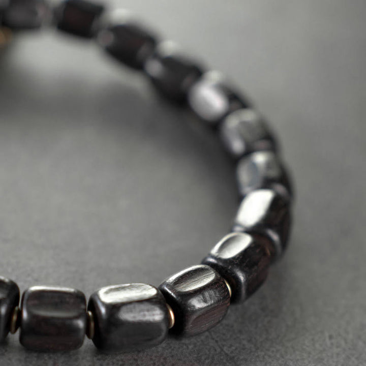 Braccialetto di guarigione multistrato in rame con perline di legno di ebano tibetano Buddha Stones vintage Peace