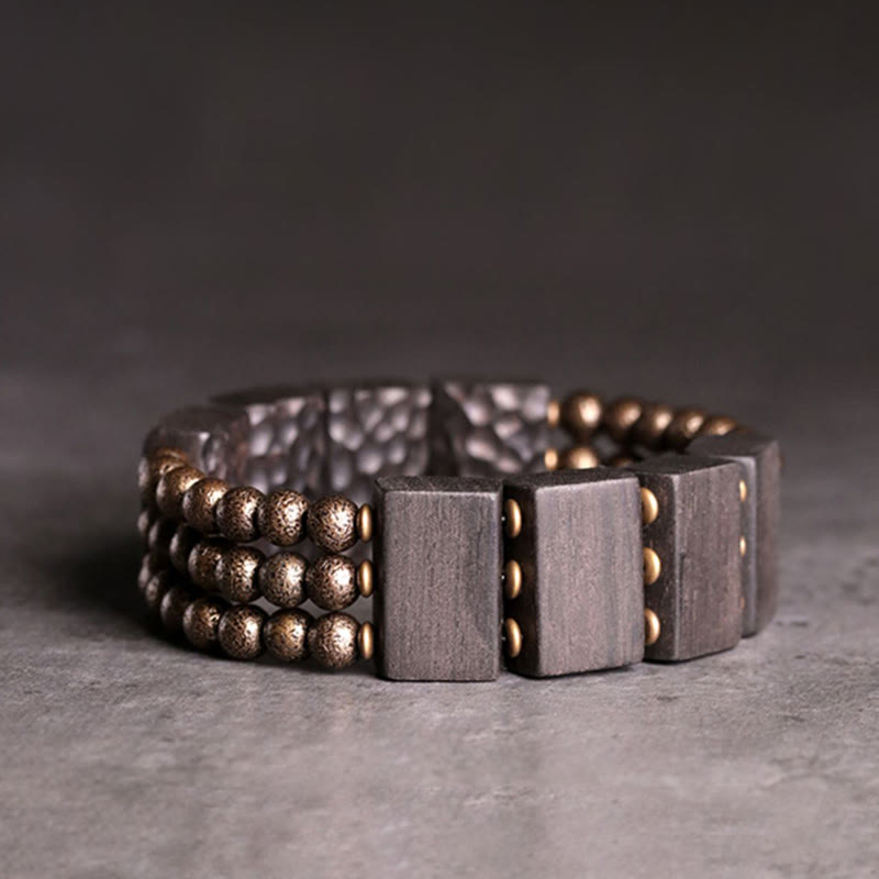 Braccialetto di equilibrio con perline di rame e legno di ebano, Buddha Stones, vintage, pace - 17-17,6 cm - image 1