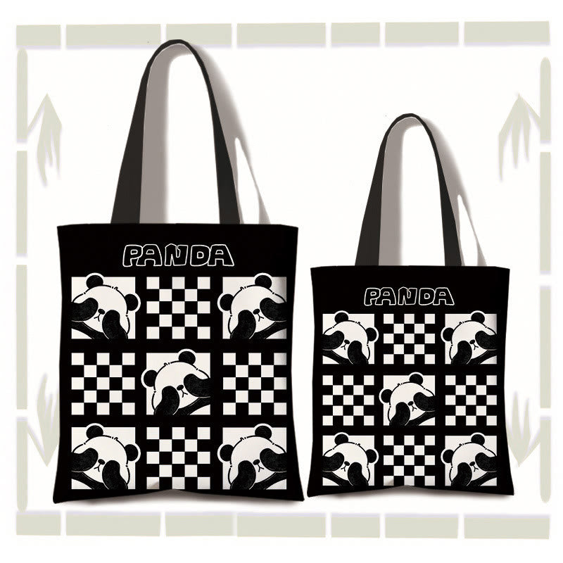 Borsa a tracolla per la spesa con panda carino in tela di grande capacità, realizzata a mano Buddha Stones