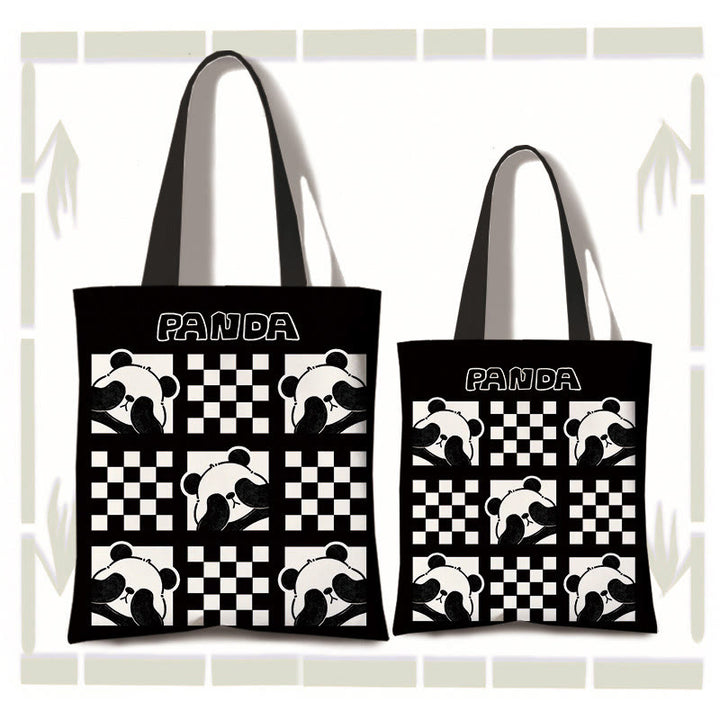 Borsa a tracolla per la spesa con panda carino in tela di grande capacità, realizzata a mano Buddha Stones