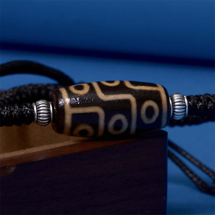 Buddha Stones Tibetano Perlina Dzi a nove occhi Perlina Dzi a tre occhi Braccialetto di corda di protezione della ricchezza