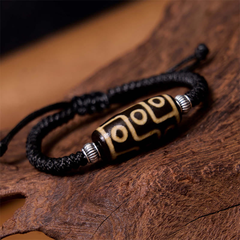Buddha Stones Tibetano Perlina Dzi a nove occhi Perlina Dzi a tre occhi Braccialetto di corda di protezione della ricchezza