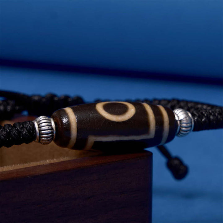 Buddha Stones Tibetano Perlina Dzi a nove occhi Perlina Dzi a tre occhi Braccialetto di corda di protezione della ricchezza