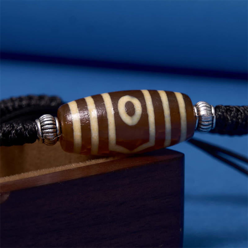 Buddha Stones Tibetano Perlina Dzi a nove occhi Perlina Dzi a tre occhi Braccialetto di corda di protezione della ricchezza