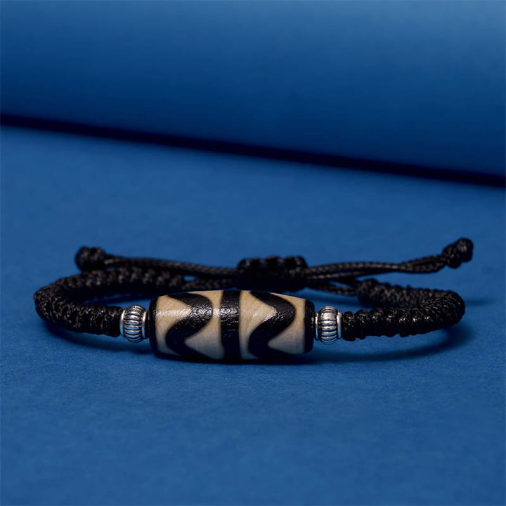 Buddha Stones Tibetano Perlina Dzi a nove occhi Perlina Dzi a tre occhi Braccialetto di corda di protezione della ricchezza