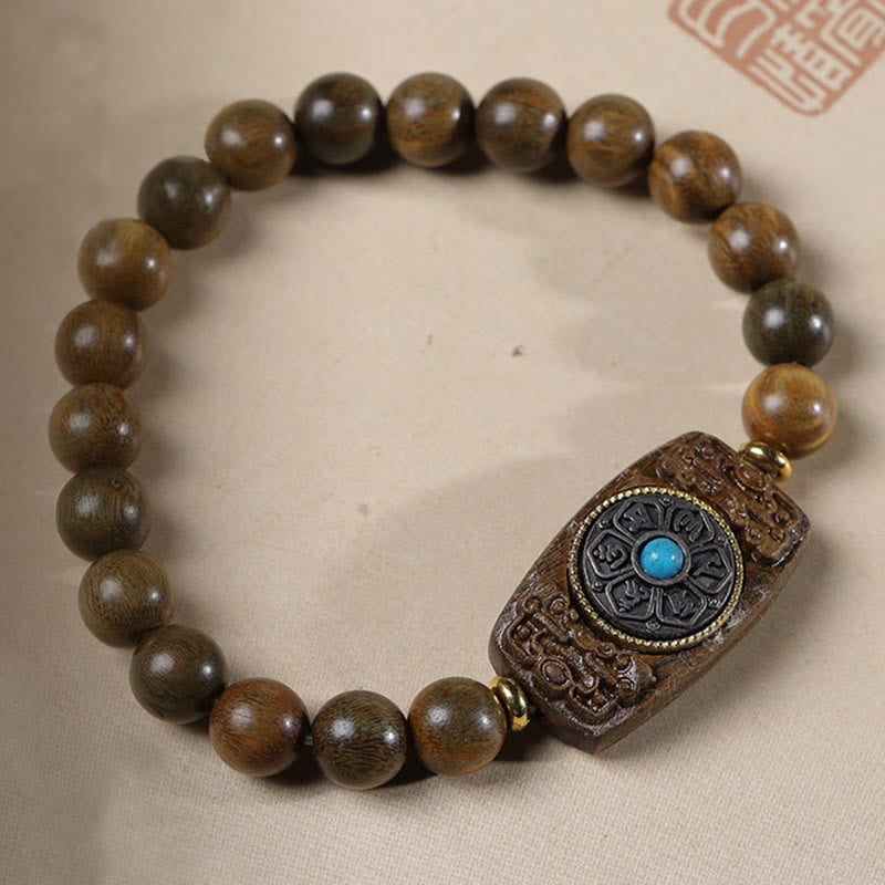 Buddha Stones Piccola foglia Sandalo rosso Sandalo verde Sei vere parole Bracciale della pace