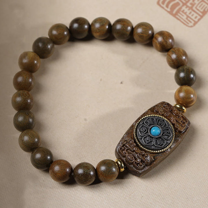 Buddha Stones Piccola foglia Sandalo rosso Sandalo verde Sei vere parole Bracciale della pace