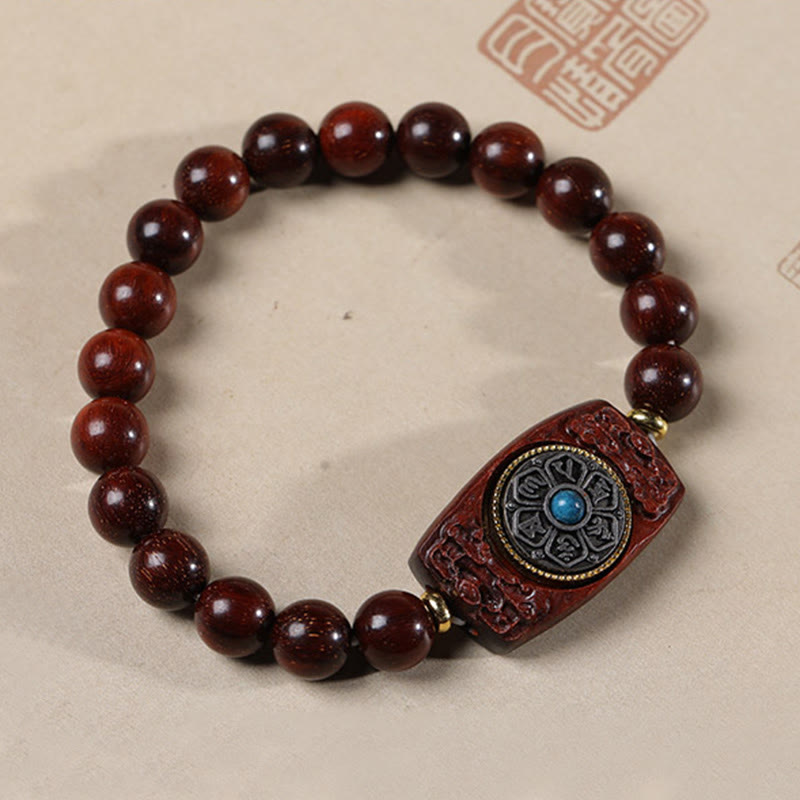Buddha Stones Piccola foglia Sandalo rosso Sandalo verde Sei vere parole Bracciale della pace