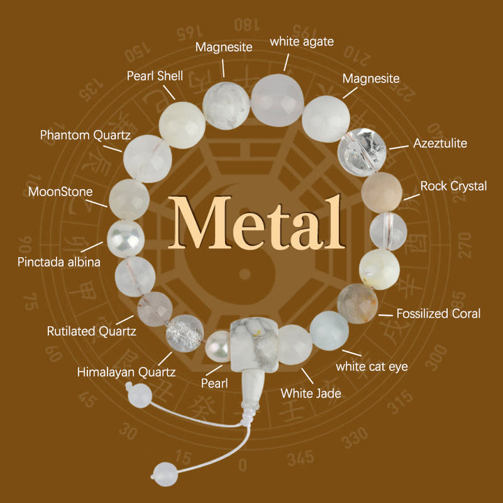 Bracciale Buddha Stones Agata Bianca Perla 18 Perline Equilibrio Fortuna