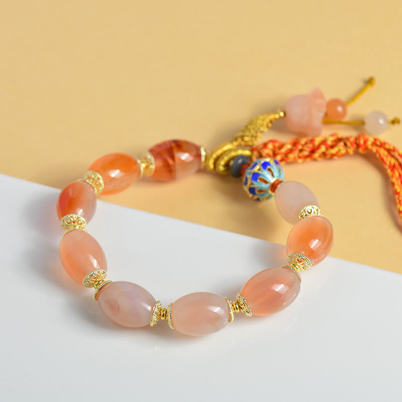 Bracciale Buddha Stones Tibetano Giada Bianca Agata Forza Fiducia