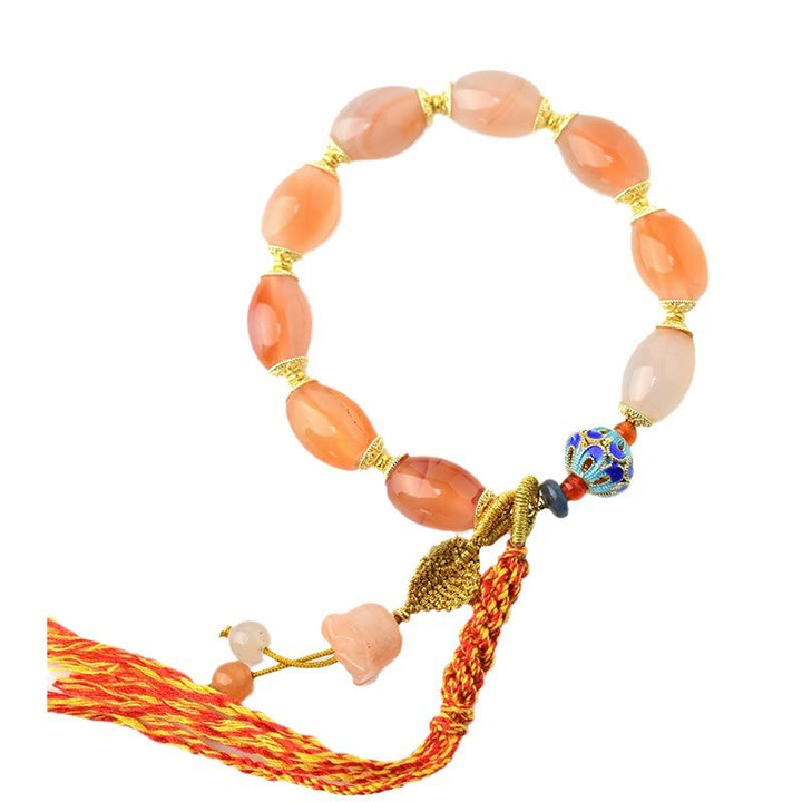 Bracciale Buddha Stones Tibetano Giada Bianca Agata Forza Fiducia