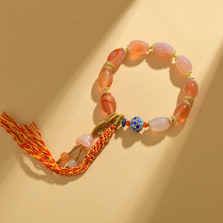 Bracciale Buddha Stones Tibetano Giada Bianca Agata Forza Fiducia