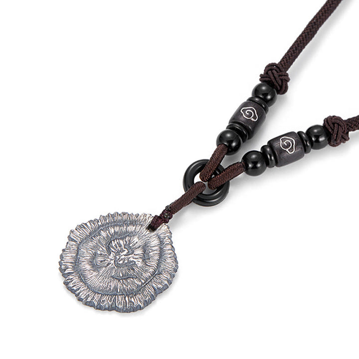 Collana pendente in corda di cotone Sophora Flavescens in argento sterling 999 Buddha Stones