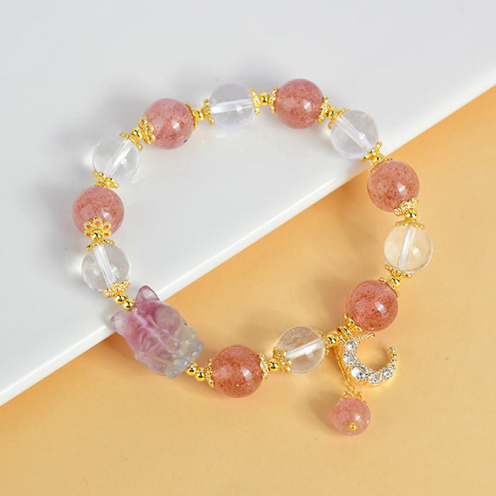 Bracciale con ciondolo a forma di luna, volpe a nove code, in cristallo di quarzo bianco Buddha Stones naturale, guarigione dell'amore