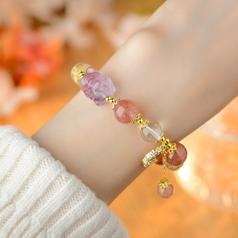 Bracciale con ciondolo a forma di luna, volpe a nove code, in cristallo di quarzo bianco Buddha Stones naturale, guarigione dell'amore